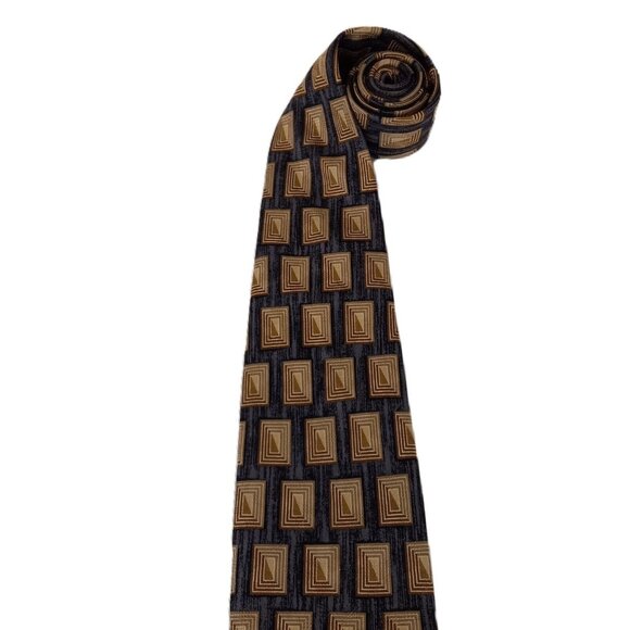 Betini Men's Necktie 58" L x 4" W Made in Italy 100% Silk Charcoal Grey & Brown - Picture 4 of 7